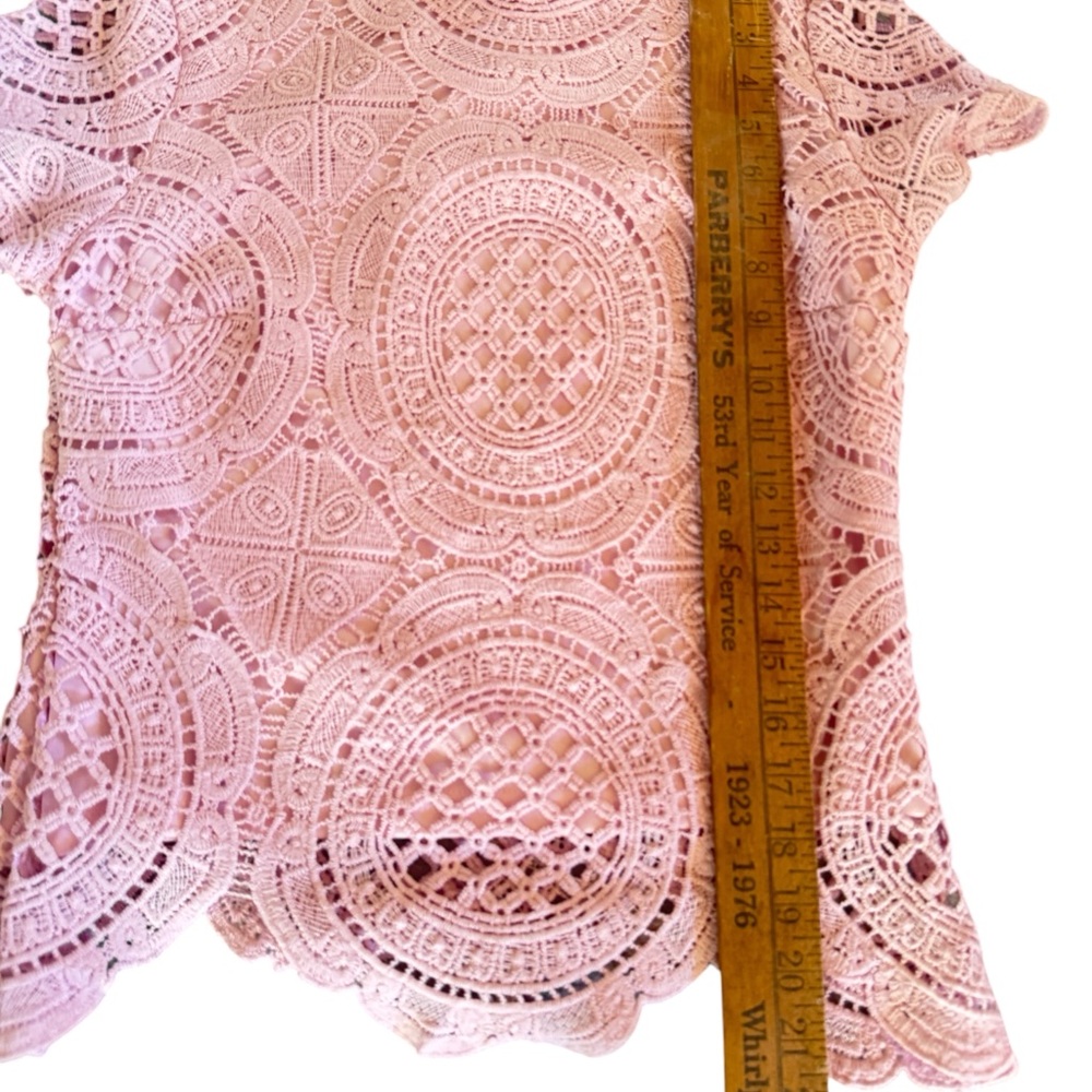 Ultra Pink Dusty Rose Lace High Neck Short Sleeve Top - Picture 3 of 6